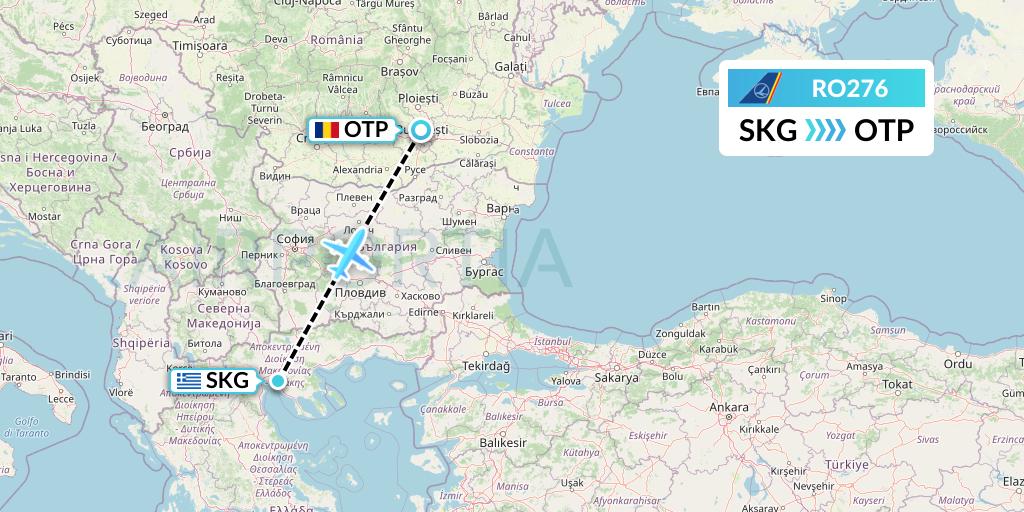 RO276 Tarom Flight Map: Thessaloniki to Bucharest