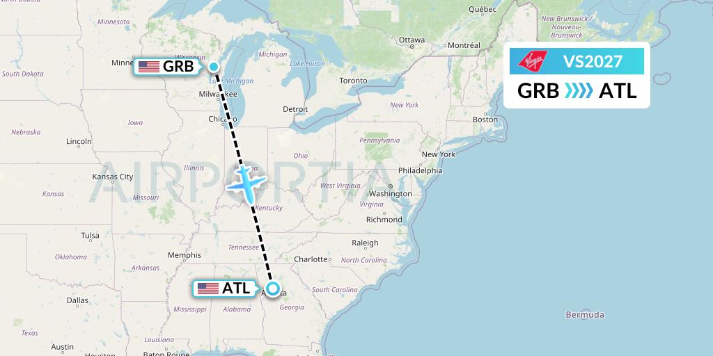 VS2027 Virgin Atlantic Airways Flight Map: Green Bay to Atlanta