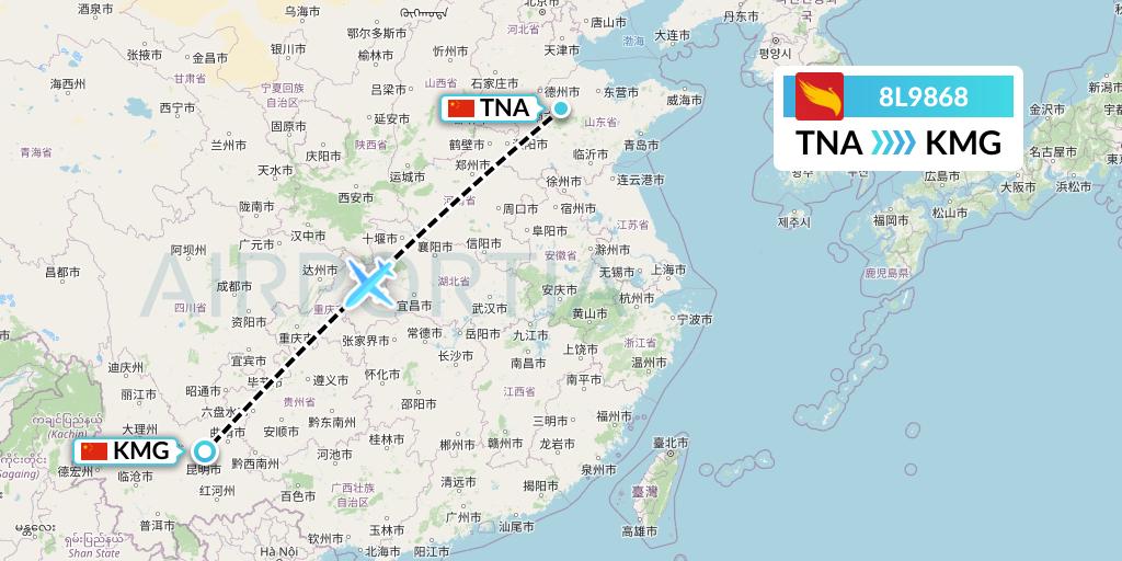 8L9868 Lucky Air Flight Map: Jinan to Kunming