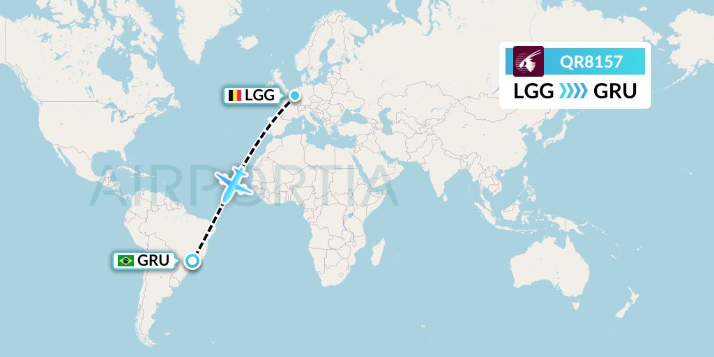 QR8157 Qatar Airways Flight Map: Liege to Sao Paulo