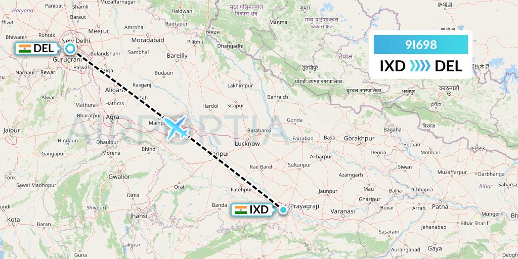 9I698 Air India Regional Flight Map: Allahabad to Delhi