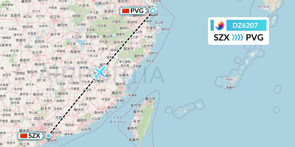 DZ6207 Donghai Airlines Flight Map: Shenzhen to Shanghai