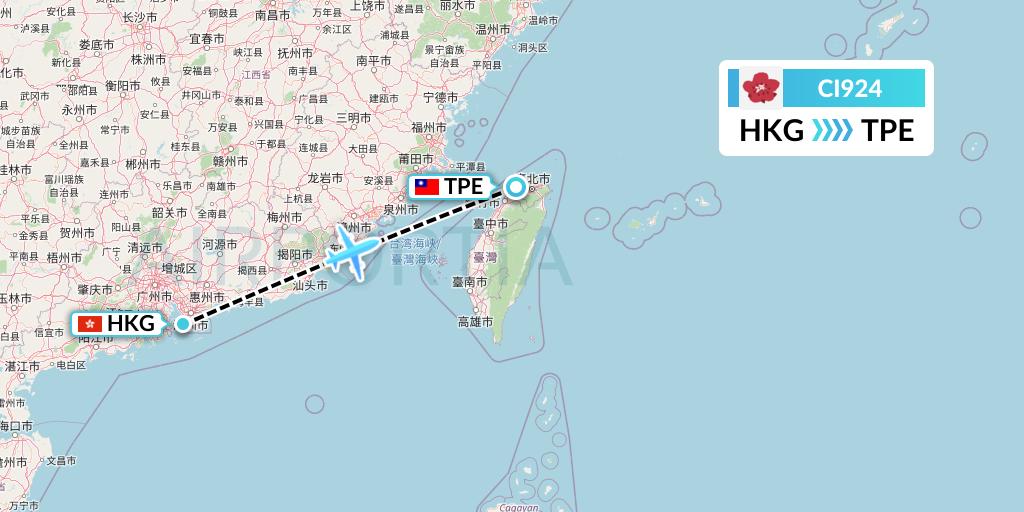 CI924 China Airlines Flight Map: Hong Kong to Taipei