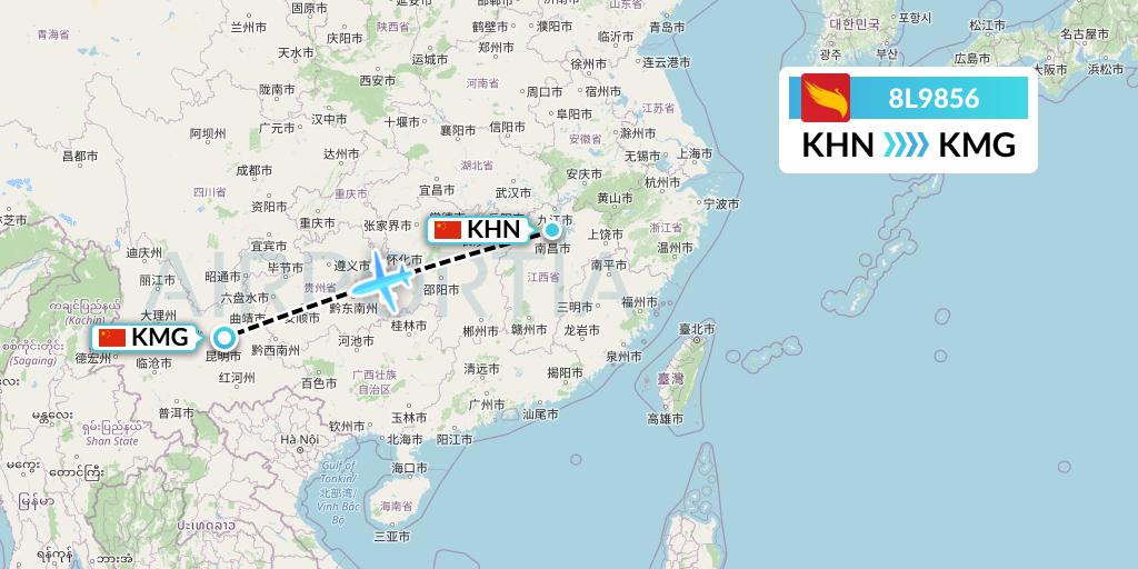 8L9856 Lucky Air Flight Map: Nanchang to Kunming