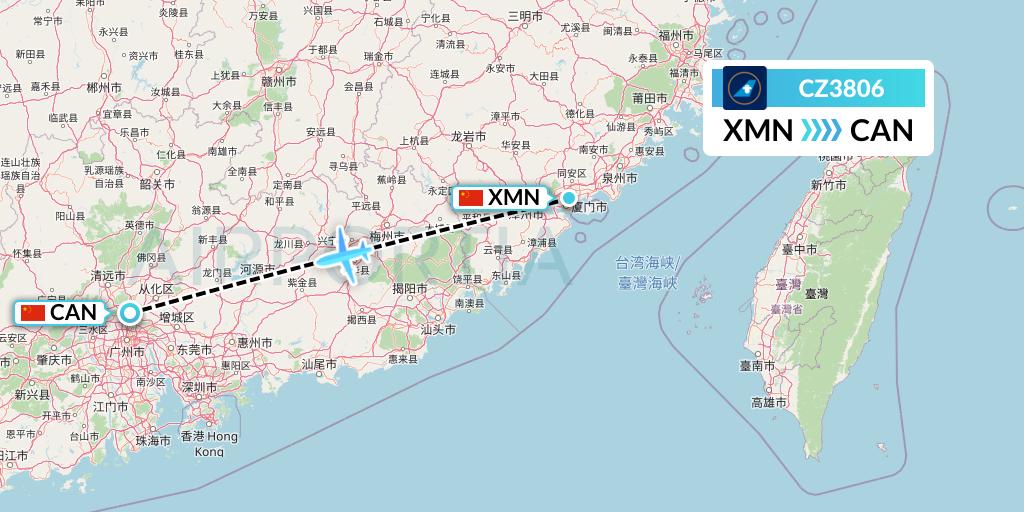 CZ3806 China Southern Airlines Flight Map: Xiamen to Guangzhou