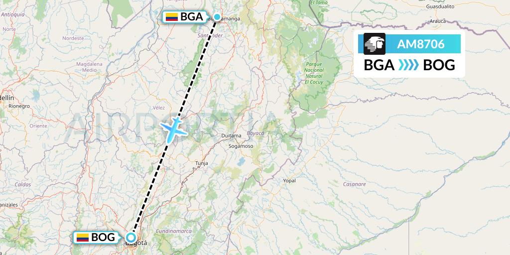 AM8706 Aeromexico Flight Map: Bucaramanga to Bogota