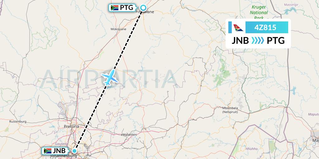 4Z815 Airlink Flight Map: Johannesburg to Polokwane
