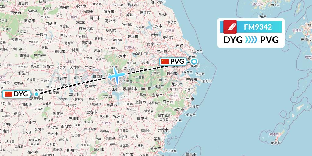 FM9342 Shanghai Airlines Flight Map: Dayong to Shanghai