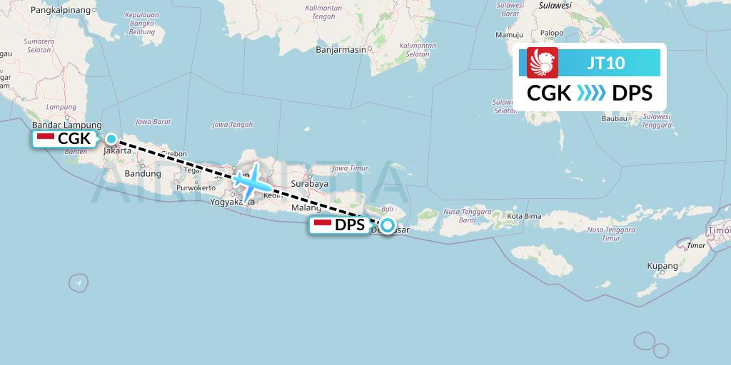 JT10 Lion Airlines Flight Map: Jakarta to Denpasar