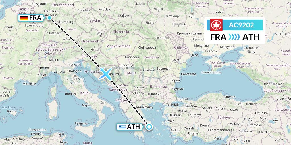 AC9202 Air Canada Flight Map: Frankfurt to Athens