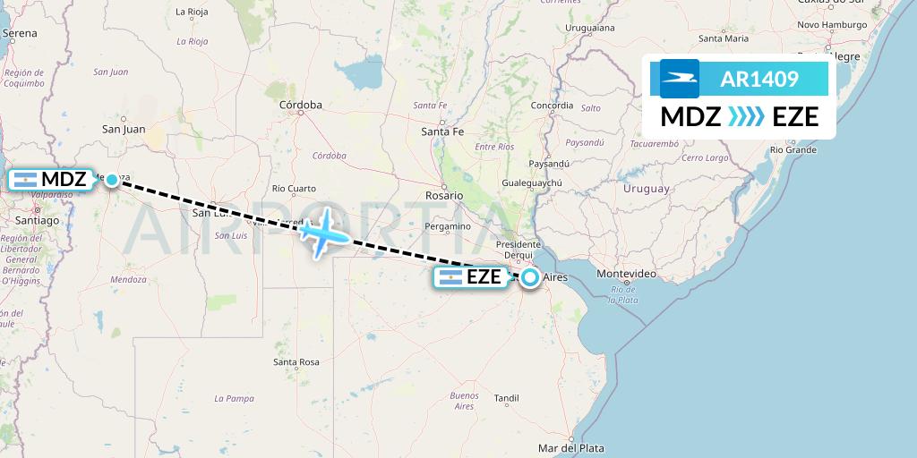 AR1409 Aerolineas Argentinas Flight Map: Mendoza to Buenos Aires