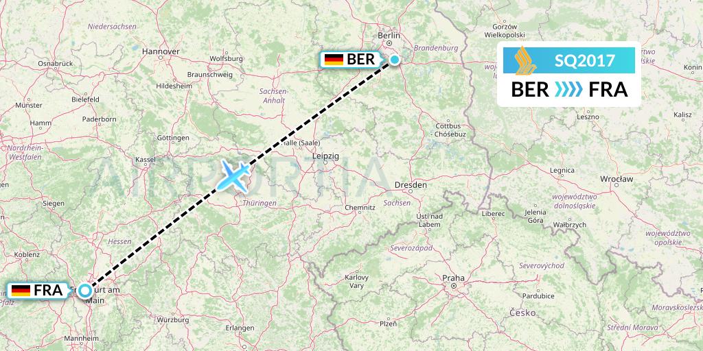 SQ2017 Singapore Airlines Flight Map: Berlin to Frankfurt