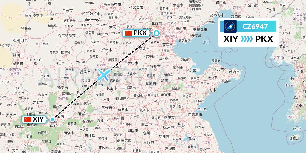 CZ6947 China Southern Airlines Flight Map: Xi'an to Beijing