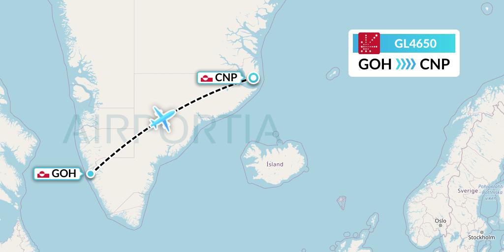 GL4650 Air Greenland Flight Map: Nuuk to Nerlerit Inaat