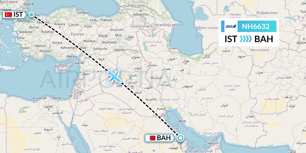 NH6632 All Nippon Airways Flight Map: Istanbul to Bahrain