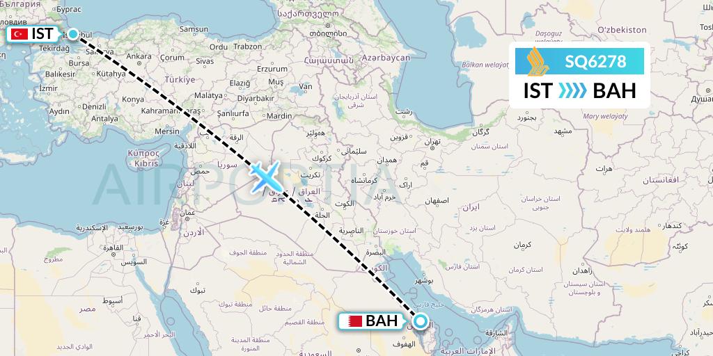 SQ6278 Singapore Airlines Flight Map: Istanbul to Bahrain