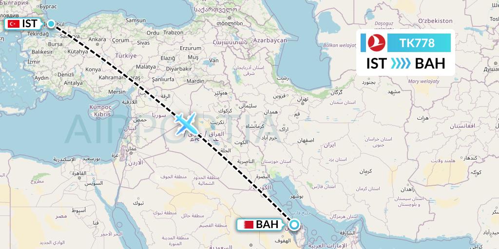 TK778 Turkish Airlines Flight Map: Istanbul to Bahrain