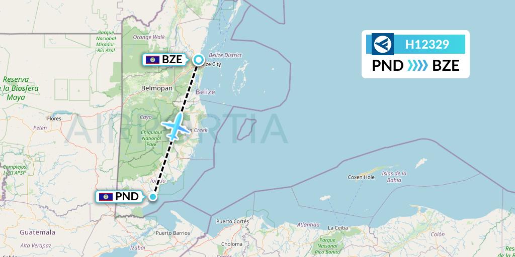 H12329 Hahn Air Systems Flight Map: Punta Gorda to Belize City