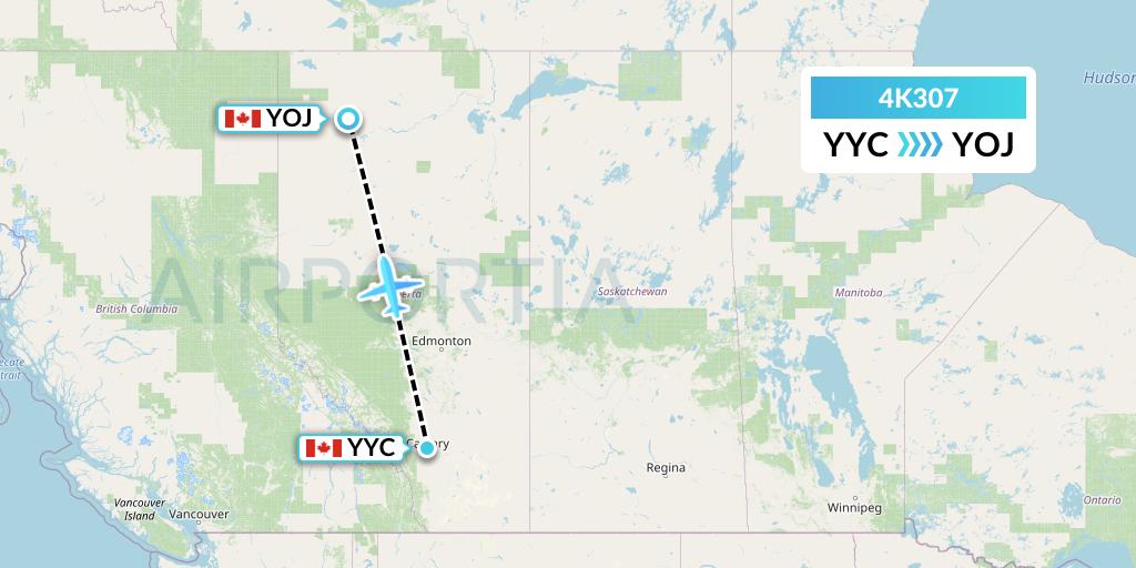 4K307 Kenn Borek Air Flight Map: Calgary to High Level