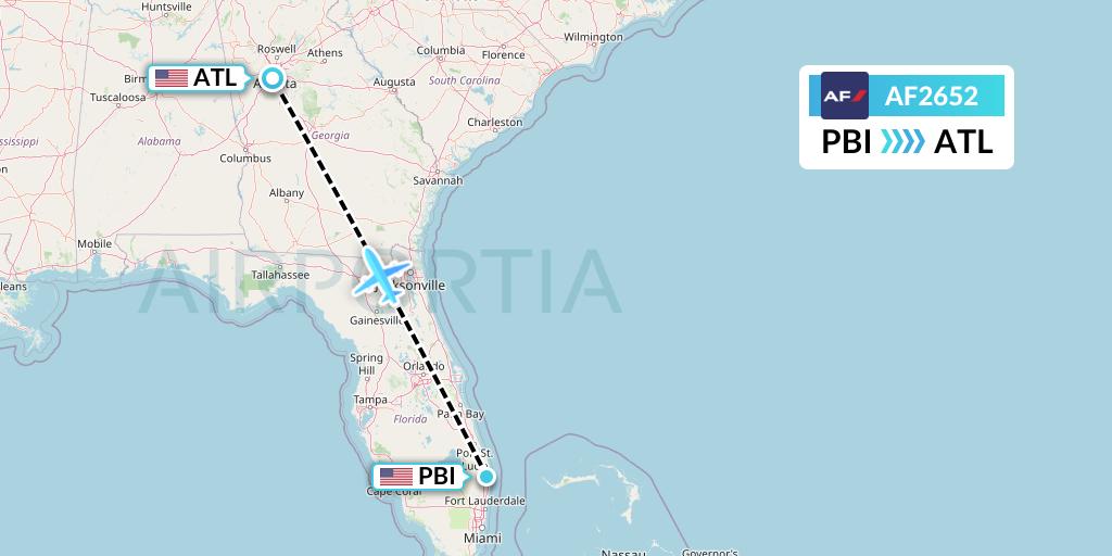 AF2652 Air France Flight Map: West Palm Beach to Atlanta