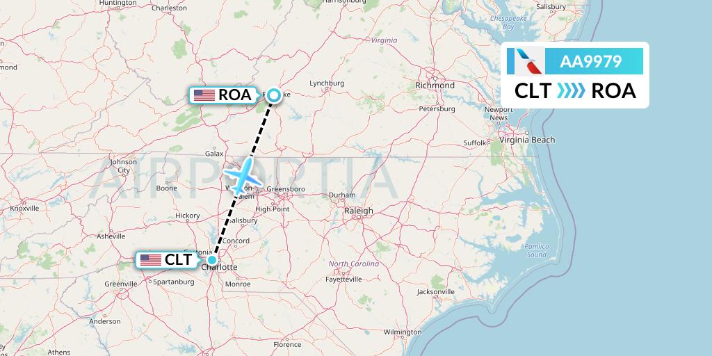 AA9979 American Airlines Flight Map: Charlotte to Roanoke