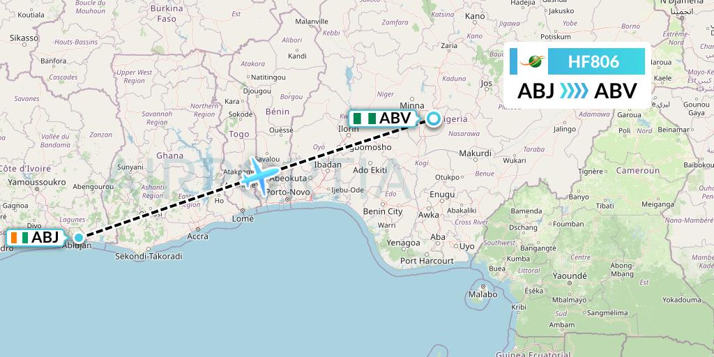 HF806 Flight Status Air Cote d'Ivoire Abidjan to Abuja (VRE806)