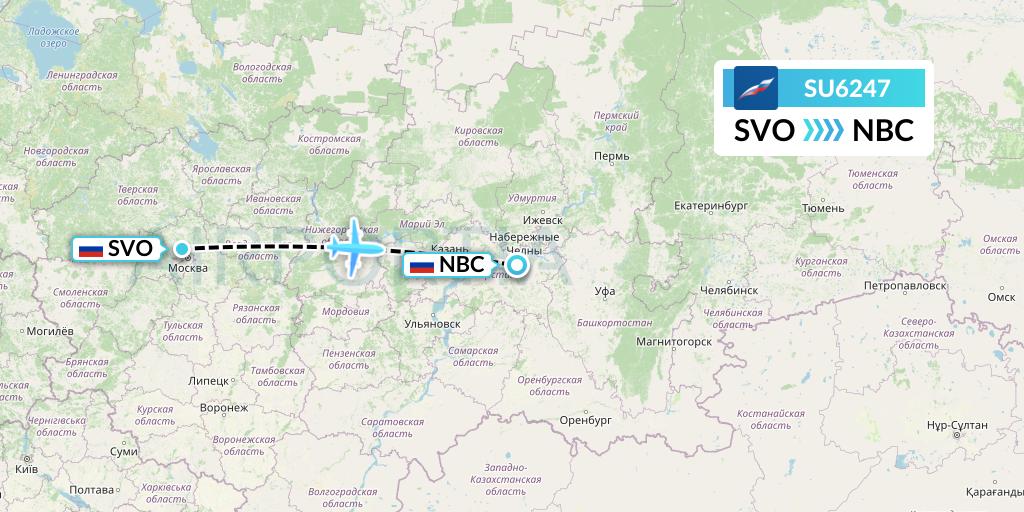 SU6247 Aeroflot Flight Map: Moscow to Naberezhnye Chelny