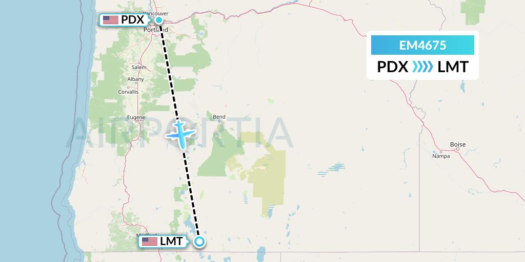 EM4675 Empire Airlines Flight Map: Portland to Klamath Falls