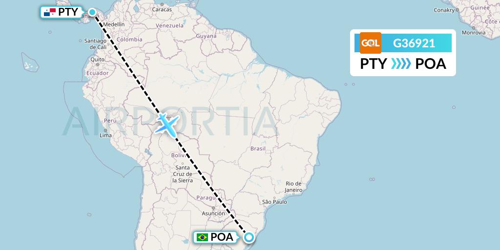 G36921 GOL Transportes Aeros Flight Map: Panama City to Porto Alegre