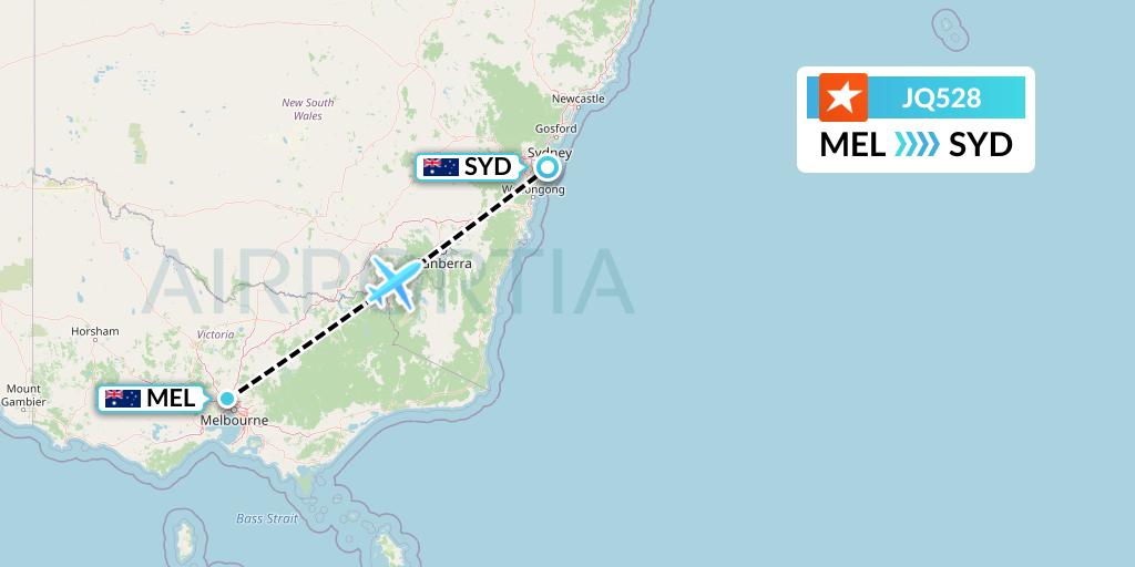 JQ528 Jetstar Airways Flight Map: Melbourne to Sydney