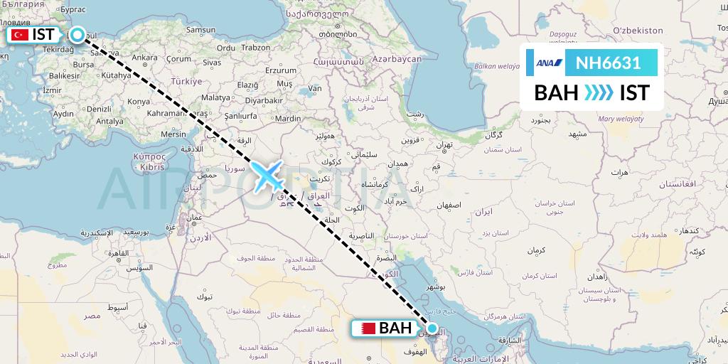 NH6631 All Nippon Airways Flight Map: Bahrain to Istanbul