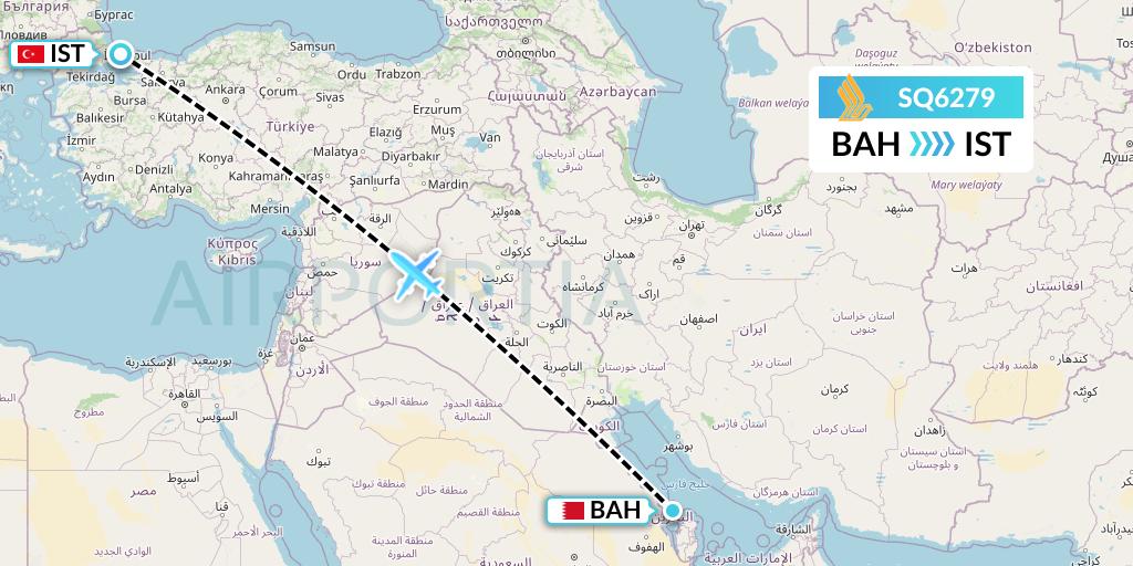 SQ6279 Singapore Airlines Flight Map: Bahrain to Istanbul