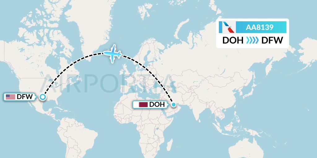 AA8139 American Airlines Flight Map: Doha to Dallas
