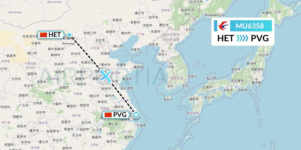 MU6358 China Eastern Airlines Flight Map: Hohhot to Shanghai