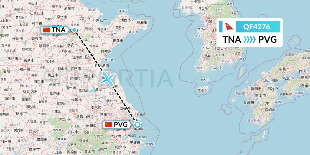 QF4276 Qantas Flight Map: Jinan to Shanghai