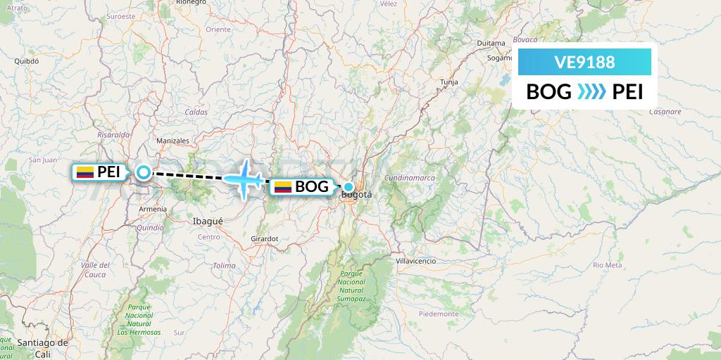 VE9188 Easyfly Flight Map: Bogota to Pereira