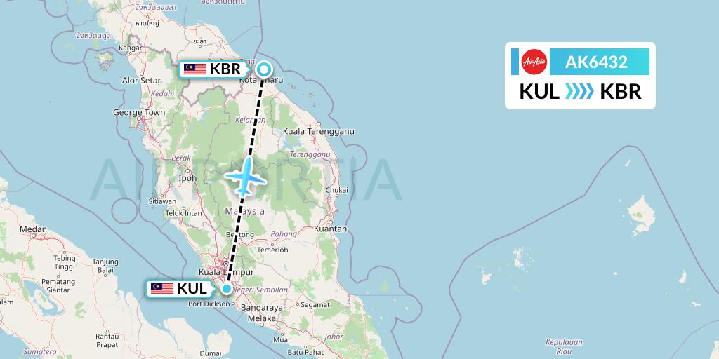 AK6432 AirAsia Flight Map: Kuala Lumpur to Kota Bharu
