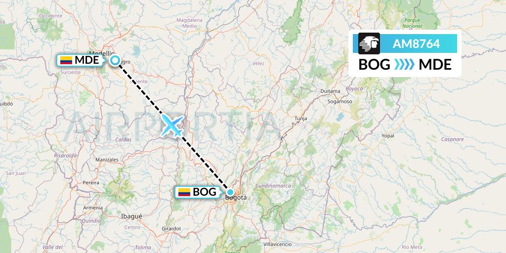 AM8764 Aeromexico Flight Map: Bogota to Medellin