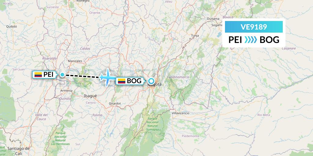 VE9189 Easyfly Flight Map: Pereira to Bogota