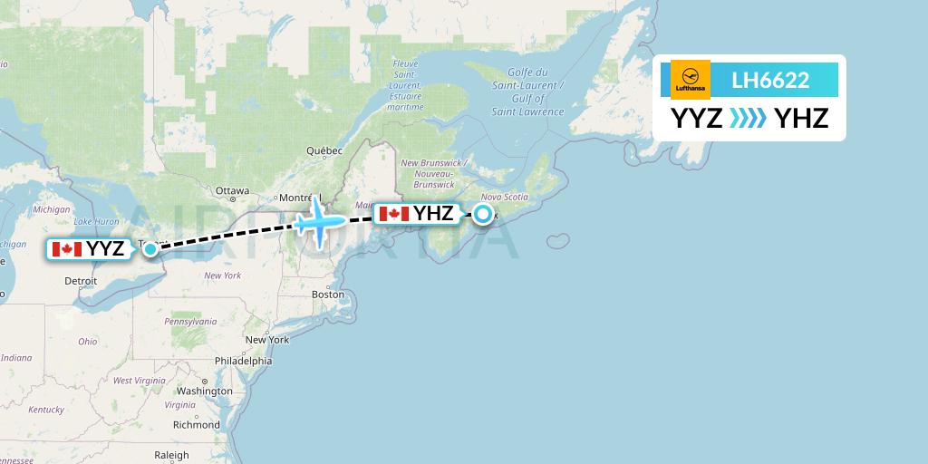 LH6622 Lufthansa Flight Map: Toronto to Halifax