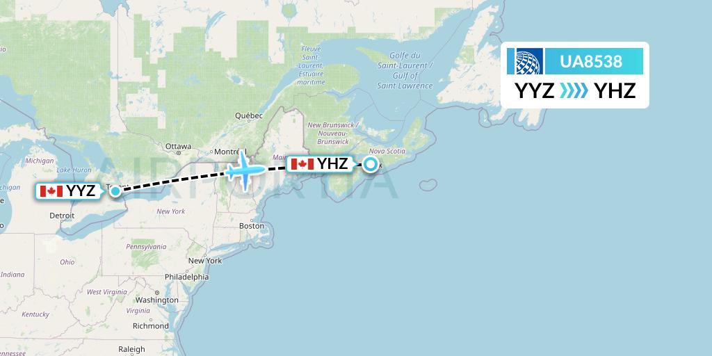 UA8538 United Airlines Flight Map: Toronto to Halifax