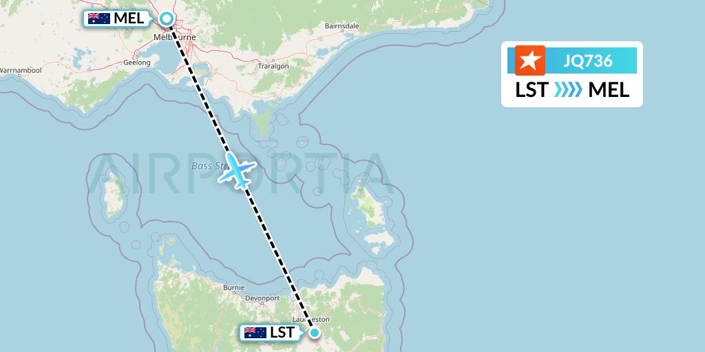 JQ736 Jetstar Airways Flight Map: Launceston to Melbourne