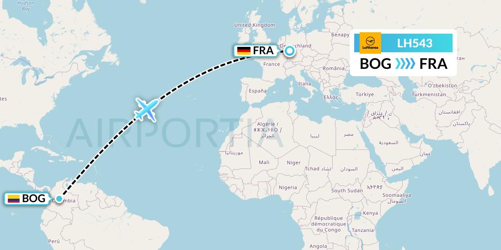 LH543 Lufthansa Flight Map: Bogota to Frankfurt