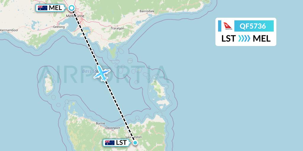 QF5736 Qantas Flight Map: Launceston to Melbourne
