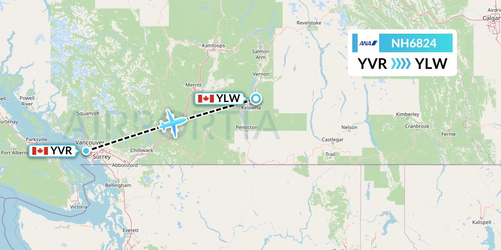 NH6824 All Nippon Airways Flight Map: Vancouver to Kelowna
