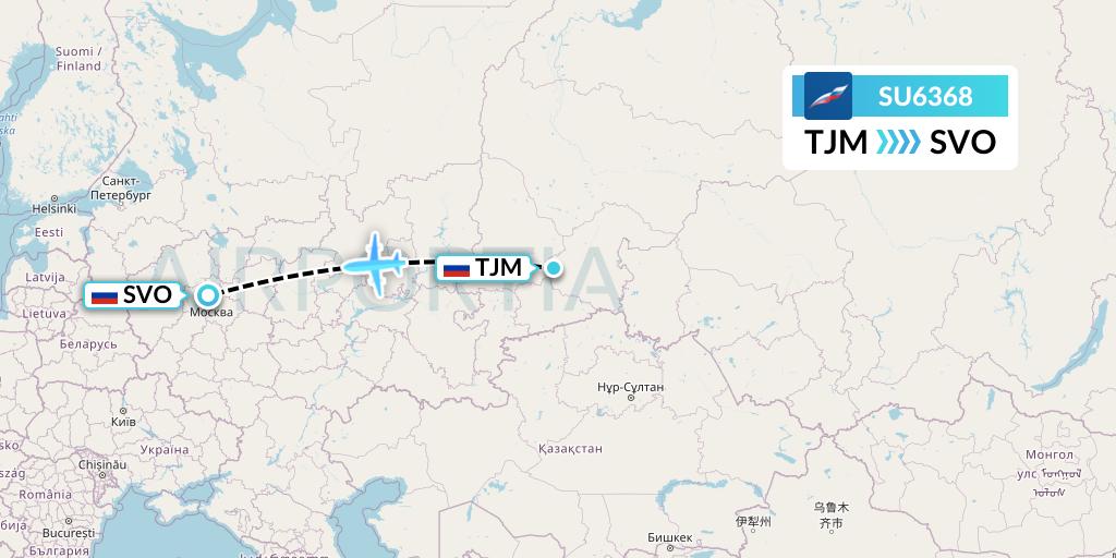 SU6368 Aeroflot Flight Map: Tyumen to Moscow