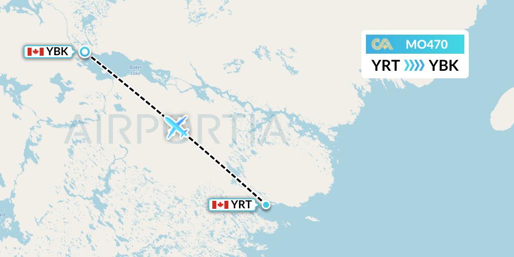 MO470 Calm Air Flight Map: Rankin Inlet to Baker Lake