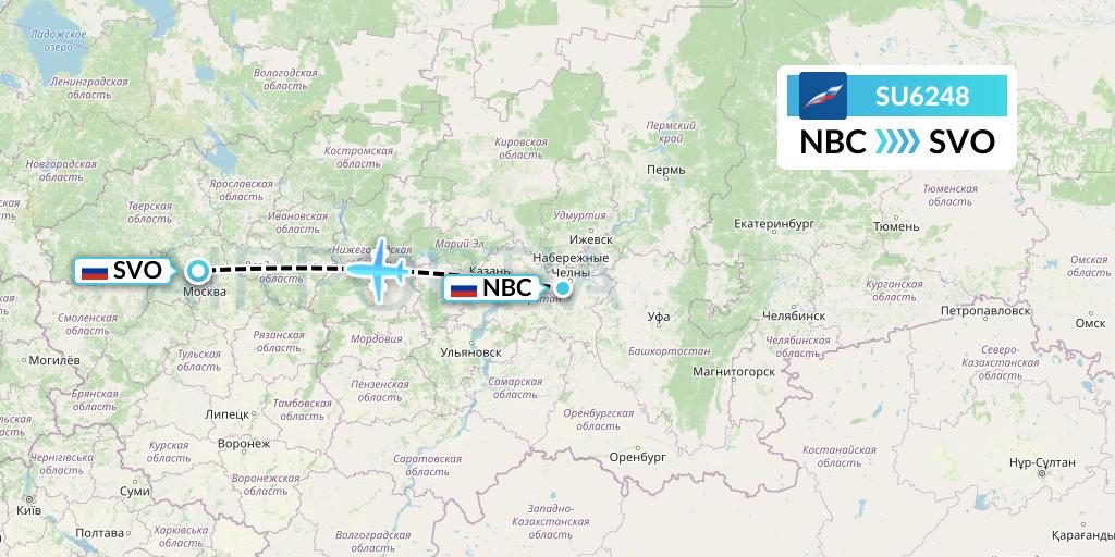SU6248 Aeroflot Flight Map: Naberezhnye Chelny to Moscow