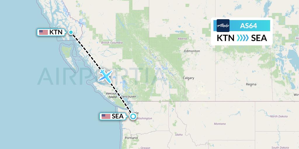 AS64 Alaska Airlines Flight Map: Ketchikan to Seattle
