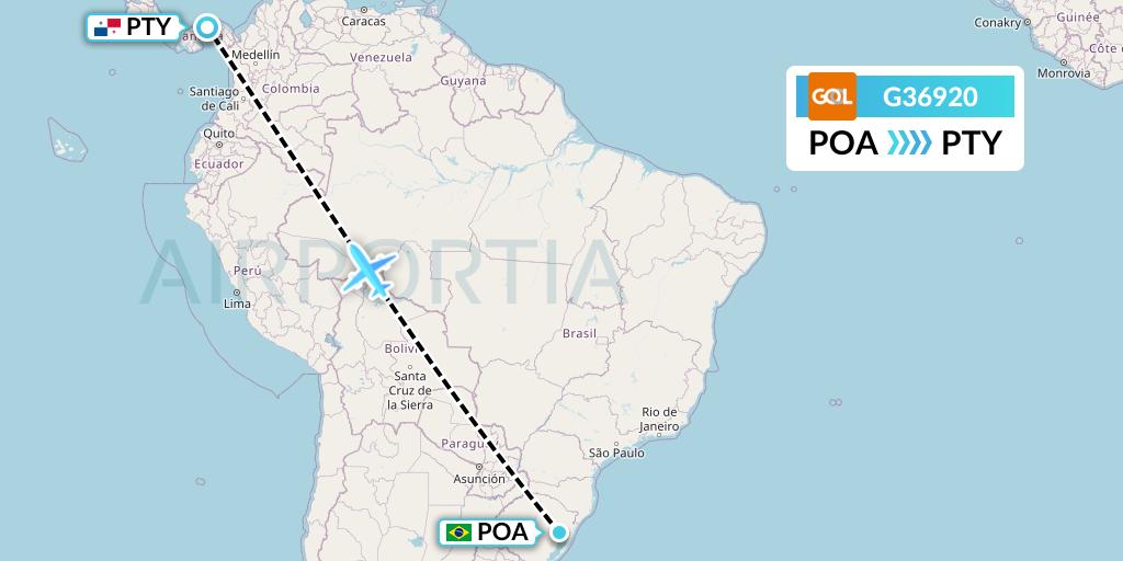 G36920 GOL Transportes Aeros Flight Map: Porto Alegre to Panama City
